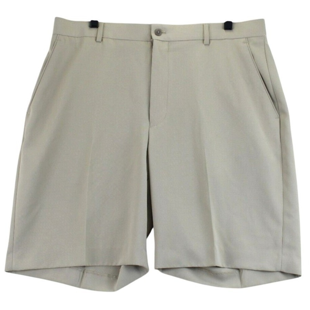 Alan Flusser Golf Khaki Polyester Flat Front Shorts Mens 36